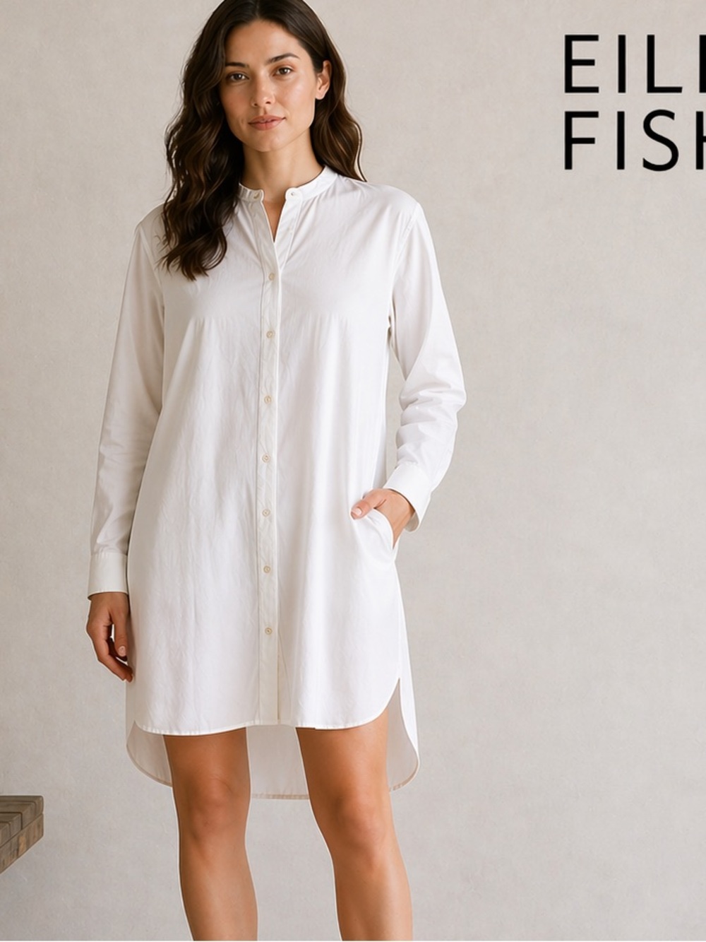Eileen Fisher,Organic Cotton, Wardrobe Staple,White Shirt, Button-Front,Size S